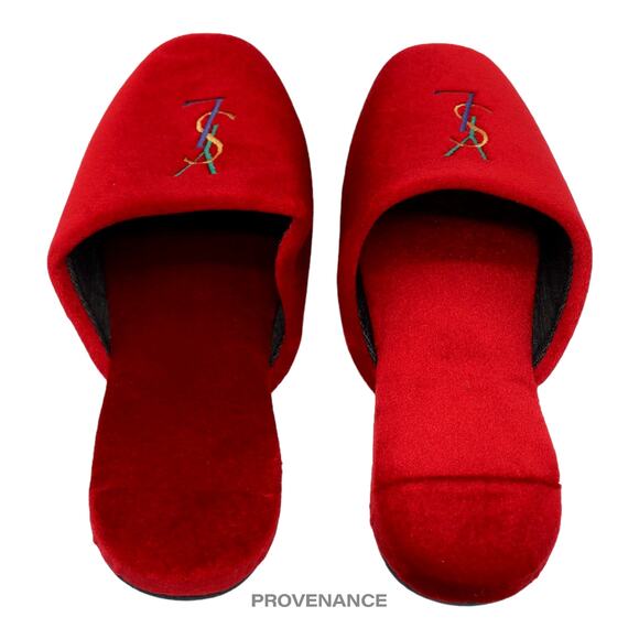 🔴 Yves Saint Laurent YSL Logo Slipper - Red Velour - Picture 4 of 6